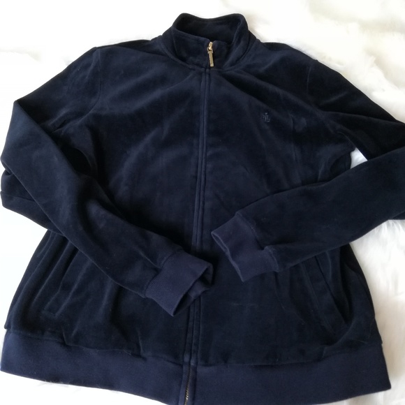 Lauren Ralph Lauren Sweaters - Navy Velour Jacket Sweatshirt Athleisure Lauren RL